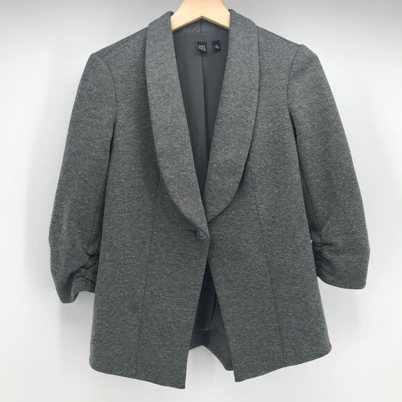 Saks Fifth Avenue Jackets & Blazers - Saks 5th Avenue Blazer Womens XS Heather Gray Knit Single Button Ruched Modern